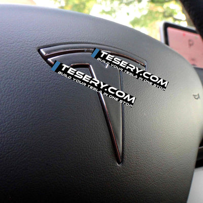 Logo "T" Blacked Out Emblem Steering Wheel / Front Rear Trunk for Tesla Model 3 & Y 2020-2024