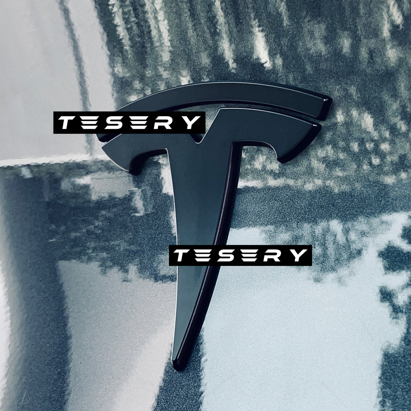 Logo "T" Blacked Out Emblem Steering Wheel / Front Rear Trunk for Tesla Model 3 & Y 2020-2024