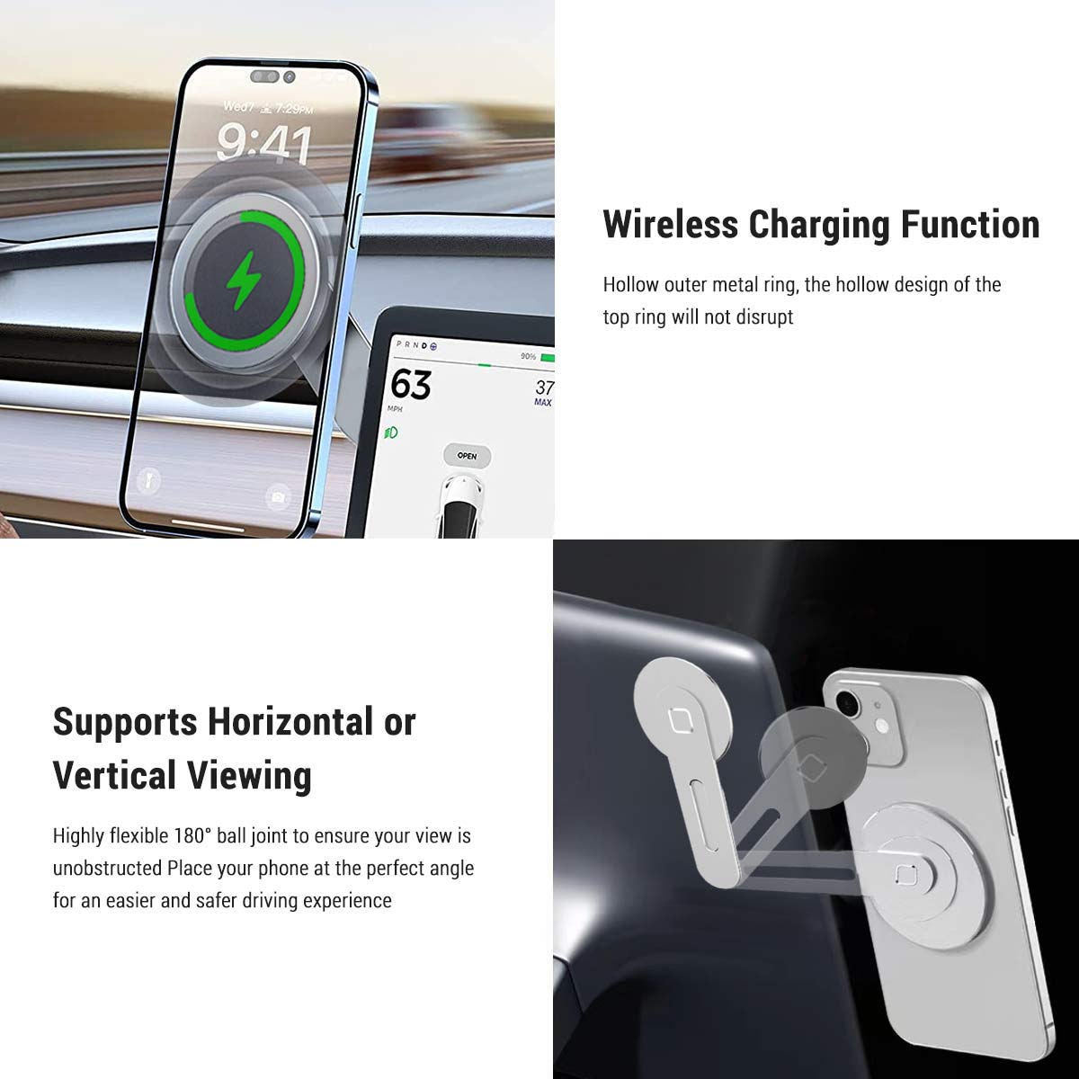 Wireless Masafe Phone Mount for Tesla Model 3 / Y / S / X 2017-2023